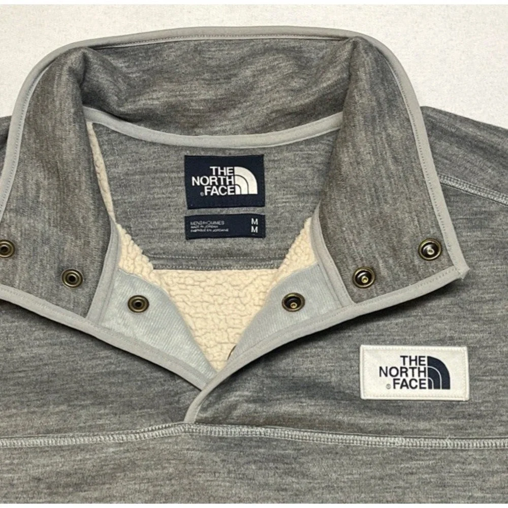 The North‎ Face Wool Sherpa Gray Fleece Lined Quarter Snap Pullover Men's Medium